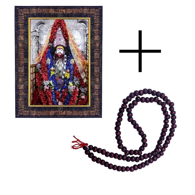 Hawai Hawai Tarapith Maa Tara Engineered Wood Wall Hanging Home décor Photo frame with 108 Beads Lal Chandan Jaap Mala, SFDI00416_BLK_SFDI682_Mala  - Image 2