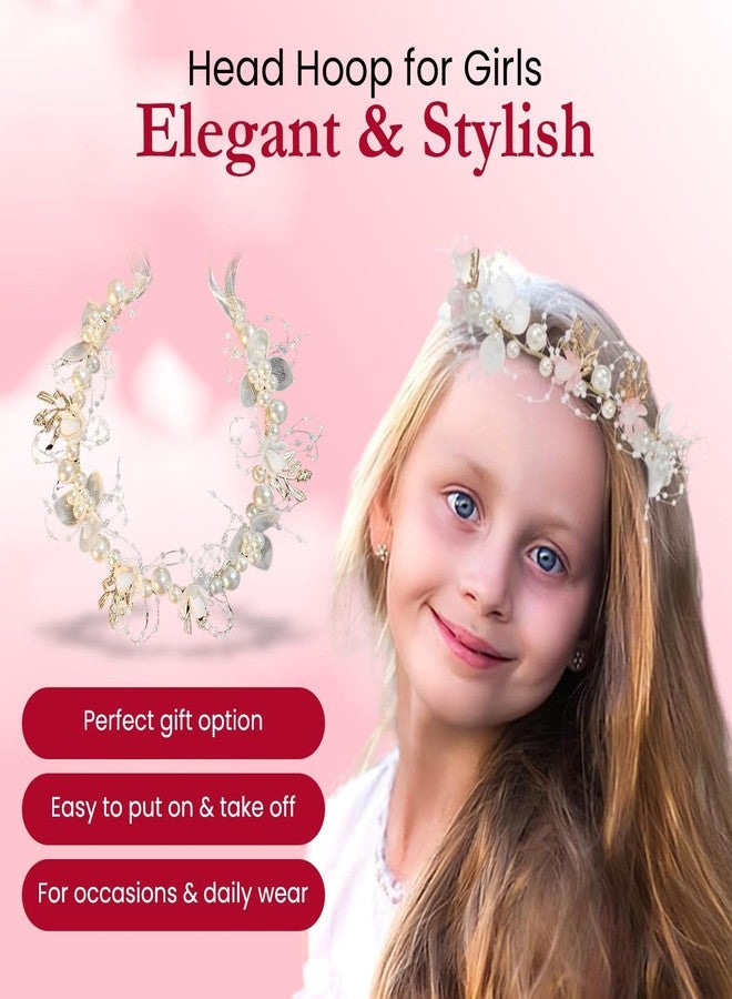 Pamidhar Handmade Crystal Pearl Floral Tiara Hairband – Princess Flower Crown for Women, Girls, Kids & Baby Girl | Birthday Wedding & Party Hair Accessory - Image 2