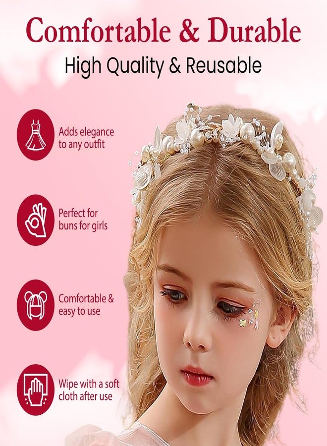 Pamidhar Handmade Crystal Pearl Floral Tiara Hairband – Princess Flower Crown for Women, Girls, Kids & Baby Girl | Birthday Wedding & Party Hair Accessory - Image 3