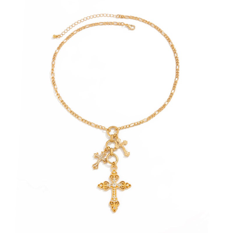 SHIXIN Vintage Alloy Cross Necklace with Rhinestones - Trendy Women's Metal Chain - Image 5