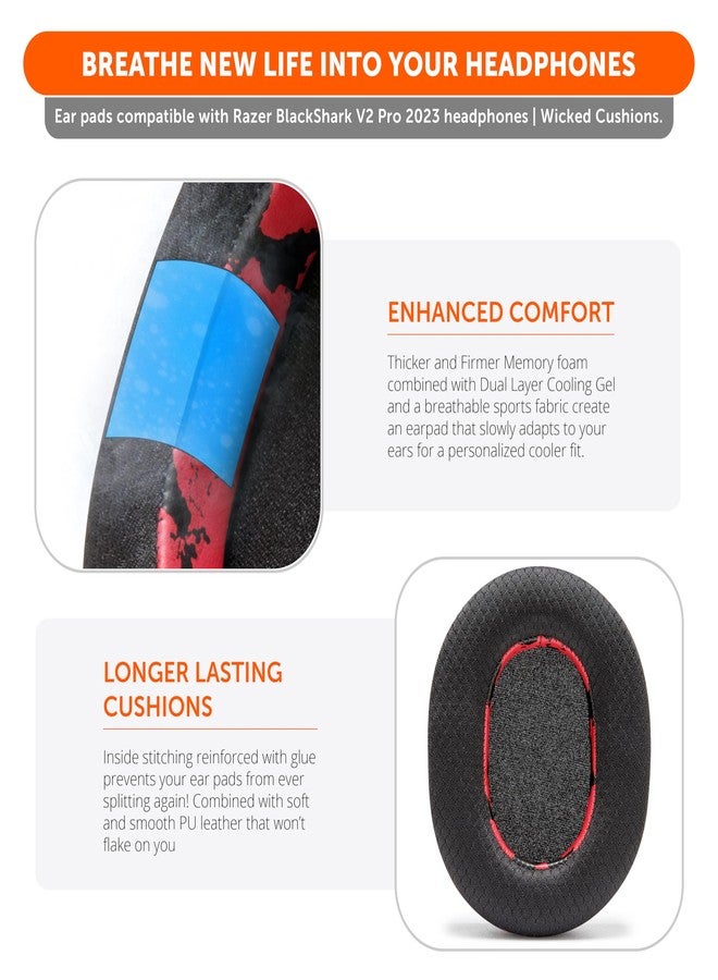 WC وسادات أذن جل التبريد WC Freeze Blackshark V2 Pro 2023 من Wicked Cushions Only (لا تتوافق مع سماعات Blackshark V2 Pro القديمة) - تعزز الراحة والسماكة وعزل الصوت لتجربة ألعاب رائعة | تمويه أحمر - Image 4