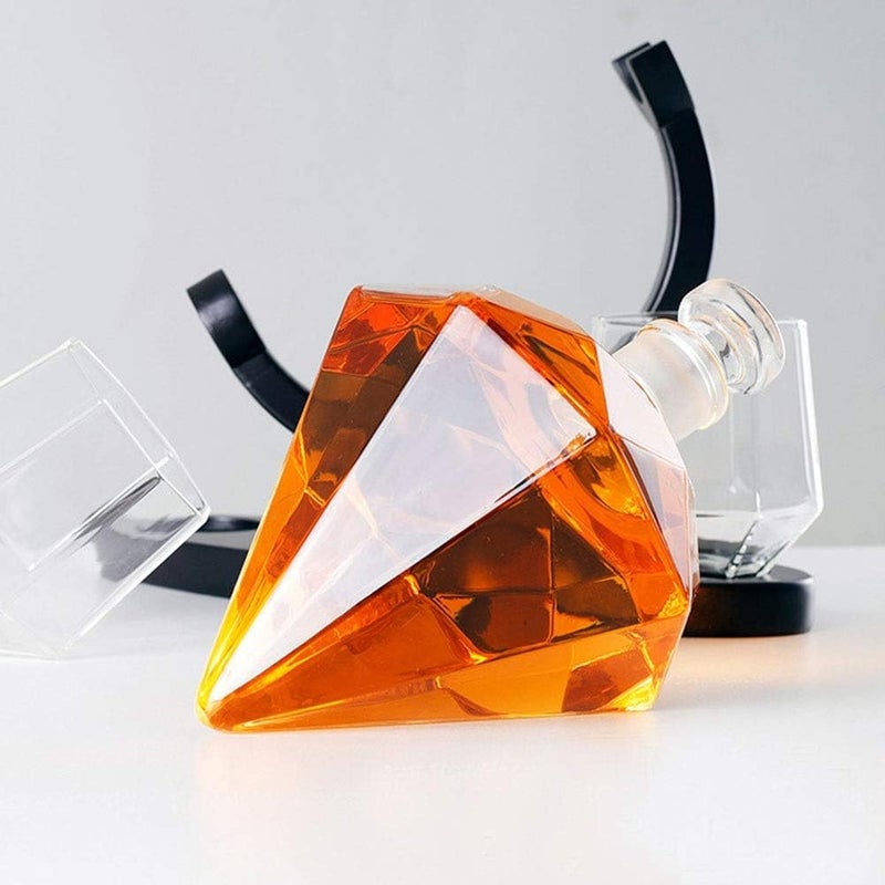 CASAQUA CASAQUA Diamond Whiskey Decanter Set - Stylish 1 Decanter & 2 Pcs Glass & 1 Stand Set - Perfect for Whiskey, Scotch, Wine, Vodka, Tequila, Rum, Liquor, Scotch, Bourbon (Set of 3)  - Image 3