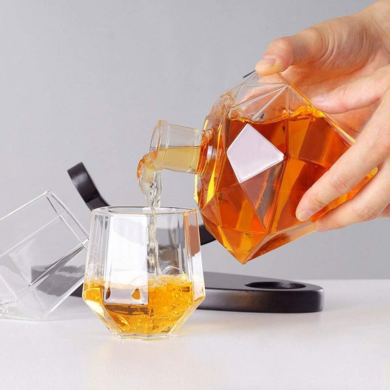 CASAQUA CASAQUA Diamond Whiskey Decanter Set - Stylish 1 Decanter & 2 Pcs Glass & 1 Stand Set - Perfect for Whiskey, Scotch, Wine, Vodka, Tequila, Rum, Liquor, Scotch, Bourbon (Set of 3)  - Image 5