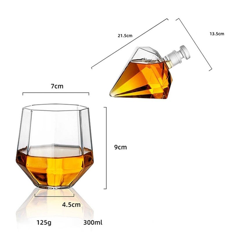 CASAQUA CASAQUA Diamond Whiskey Decanter Set - Stylish 1 Decanter & 2 Pcs Glass & 1 Stand Set - Perfect for Whiskey, Scotch, Wine, Vodka, Tequila, Rum, Liquor, Scotch, Bourbon (Set of 3)  - Image 4