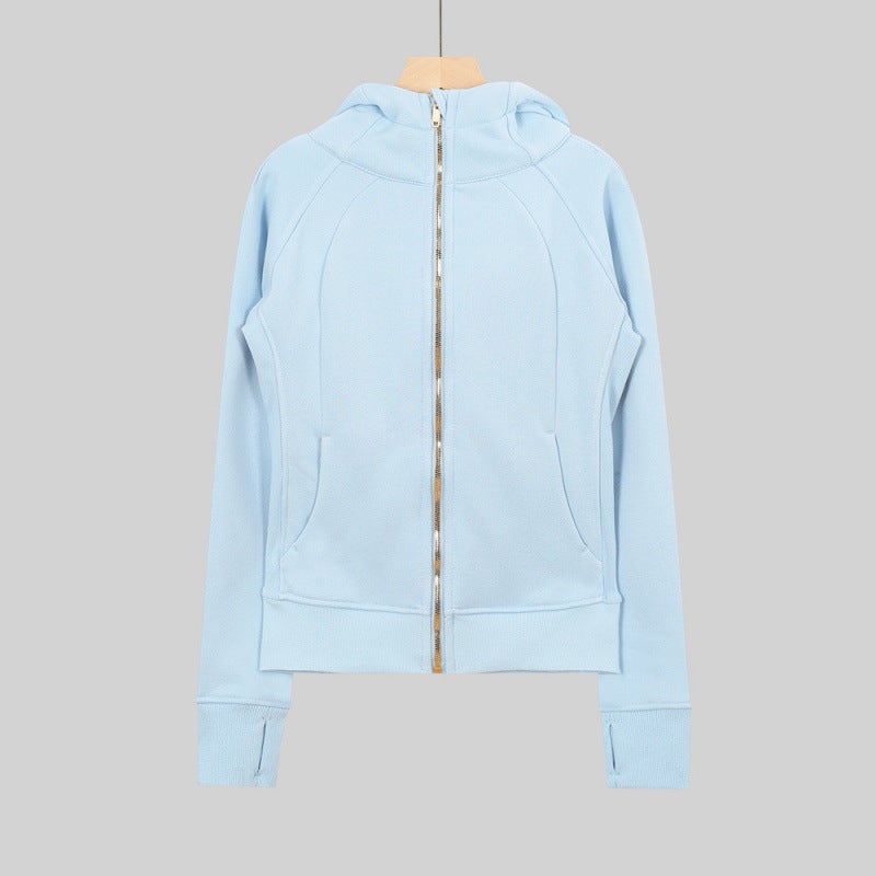 Women's Slim Fit Hooded Fleece-Lined Zip-Up Cotton Yoga Jacket - Image 1