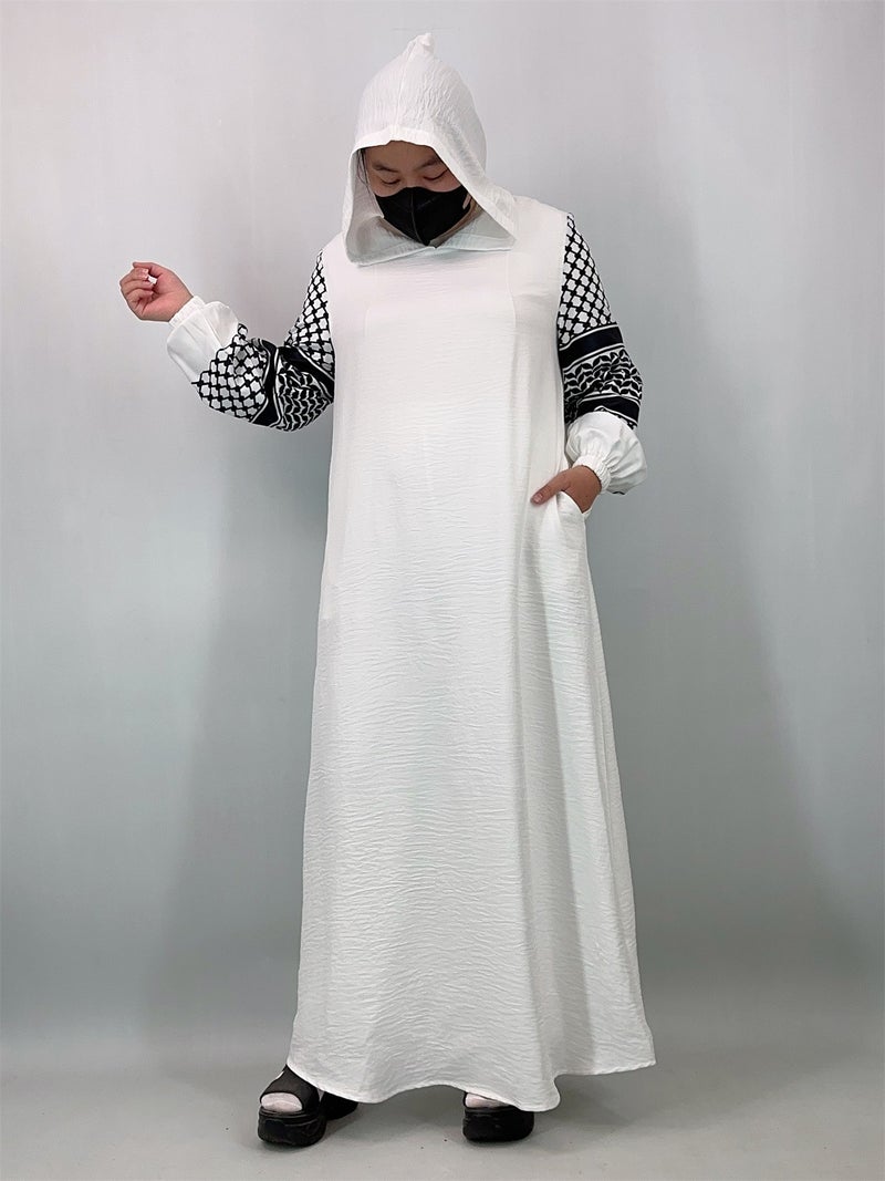 Casual  Patchwork Long Sleeves Printed Hooded Dress - Image 2