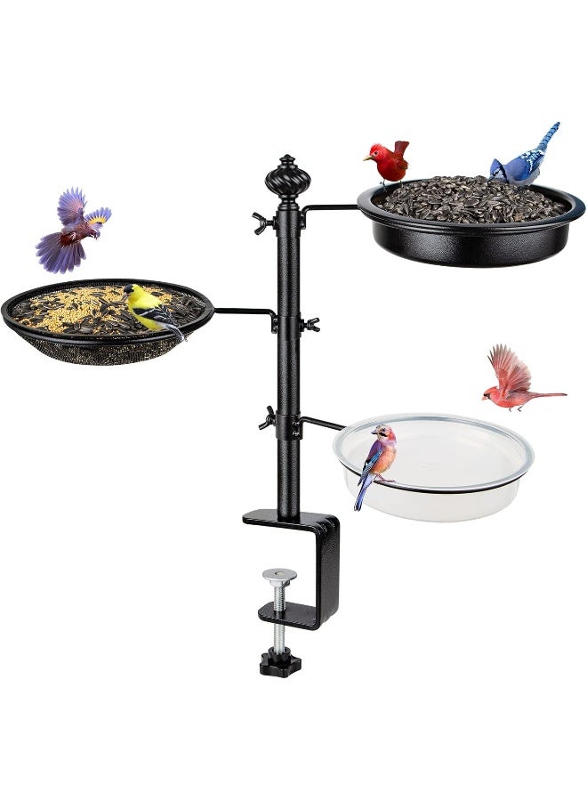 Generic Bolite  Deck Bird Feeder For Railing, Balcony Bird Feeders For Outside, Three Trays, Enhanced Version, Black  - Image 4