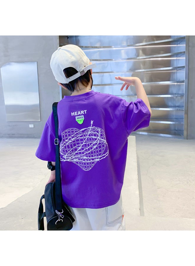 Processing Customized Trendy Brand Boys Short-sleeved T-shirt Children's Half-sleeved Korean Printed Medium And Large Children's Top Handsome Children's Wear For Men