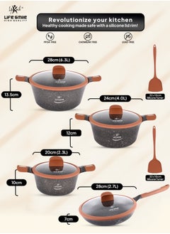 Life Smile Cookware Set 10 Pieces with Titanium Granite Coating, Non Stick Cooking Set, Pots and Pans Set with Stay Cool Handles Set Includes Stockpots, Frying Pan and Silicone Tools  - Image 3