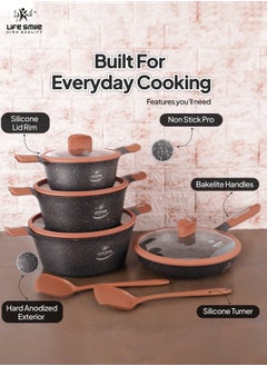 Life Smile Cookware Set 10 Pieces with Titanium Granite Coating, Non Stick Cooking Set, Pots and Pans Set with Stay Cool Handles Set Includes Stockpots, Frying Pan and Silicone Tools  - Image 5
