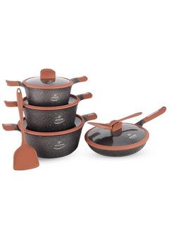 Life Smile Cookware Set 10 Pieces with Titanium Granite Coating, Non Stick Cooking Set, Pots and Pans Set with Stay Cool Handles Set Includes Stockpots, Frying Pan and Silicone Tools  - Image 1