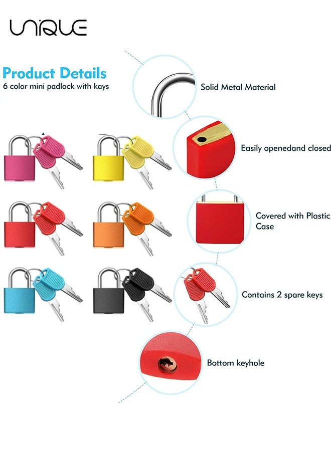 Unique 6 Pieces Suitcase Locks with Keys, Colored Plastic Casing Padlock Small Luggage Metal Mini Used for Student Bag Journal Piggy Bank, for School Gym Classroom Matching Game Travel  - Image 3
