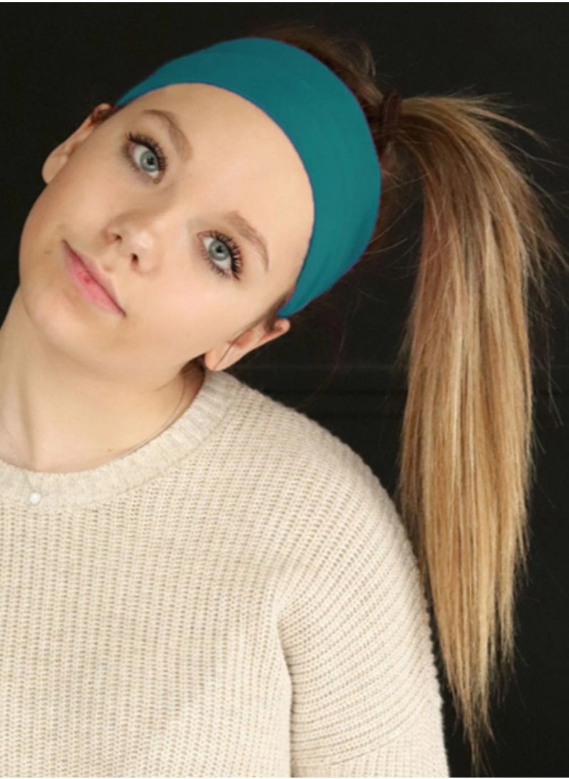 Generic Extra Wide 7cm Plain Stretch Unisex Soft Yoga Headband (Turquoise green)  - Image 1