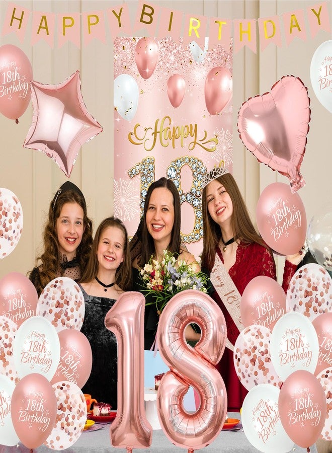 Roetyce 18th Birthday Decorations for Girls, Rose Gold Happy 18th Birthday Banner Sash & Crown Balloons Kit, Pink 18 Years Old Party Yard Door Wall Backdrop Background - Image 4
