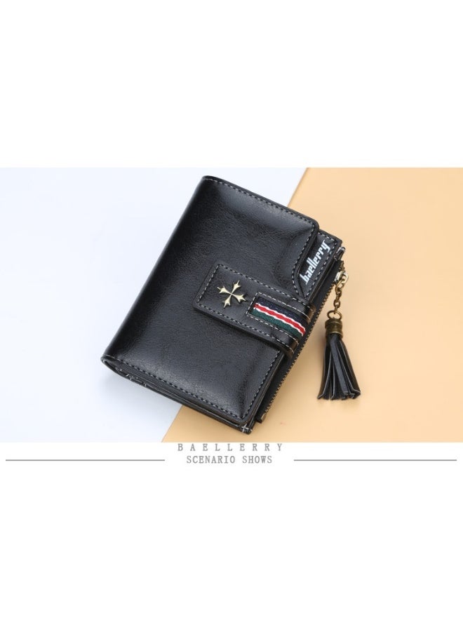 baellerry Fashion Women's Wallet Short Korean Oil Wax Leather Fringe Small Purse with Zipper Purse  - Image 2
