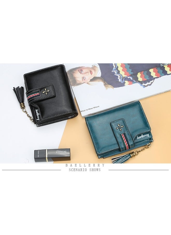 baellerry Fashion Women's Wallet Short Korean Oil Wax Leather Fringe Small Purse with Zipper Purse  - Image 3