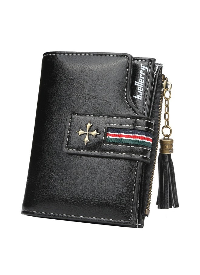 baellerry Fashion Women's Wallet Short Korean Oil Wax Leather Fringe Small Purse with Zipper Purse  - Image 1