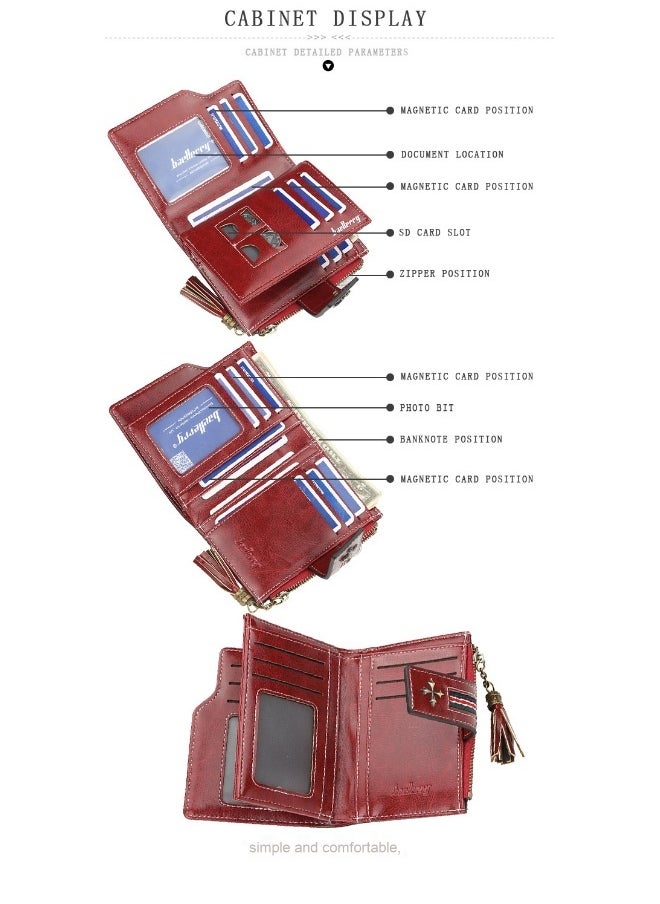 baellerry Fashion Women's Wallet Short Korean Oil Wax Leather Fringe Small Purse with Zipper Purse  - Image 5
