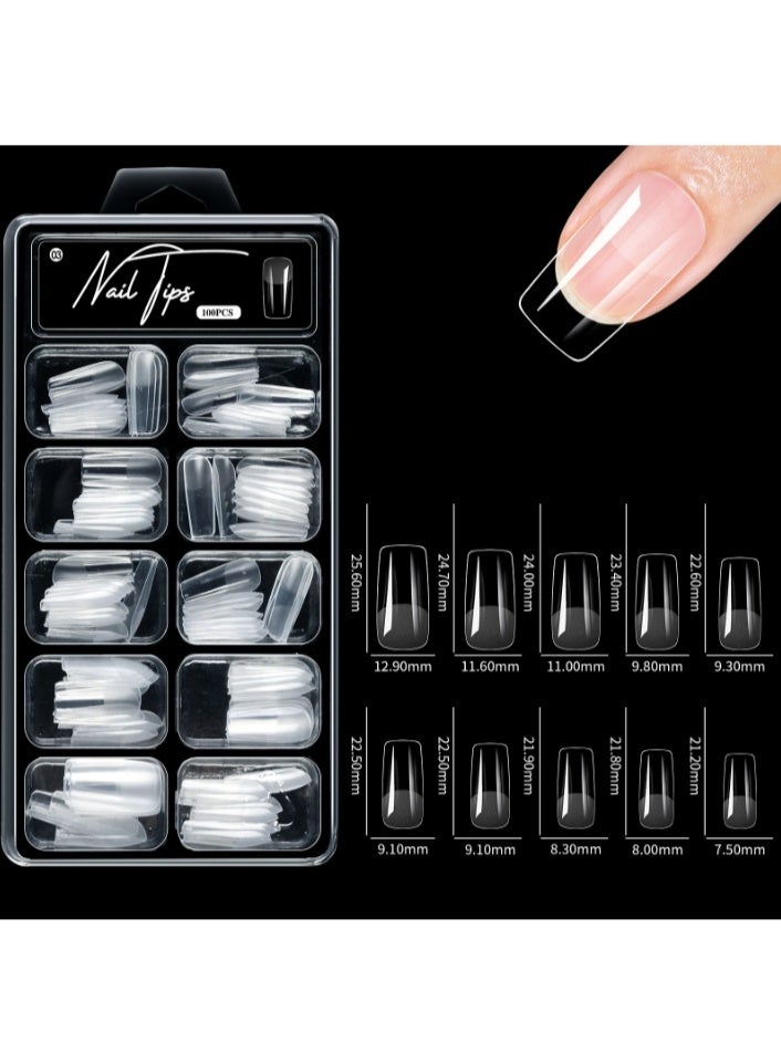100 Pcs Transparent Matte Nail Tip, Short Half Tip, Long Nail Tip, False Nail Tip, Soft Gel Tip, Easy To Use Nail Enhancement Product, Which Can Be Used For Both Full And Half Application (03#) - Image 1
