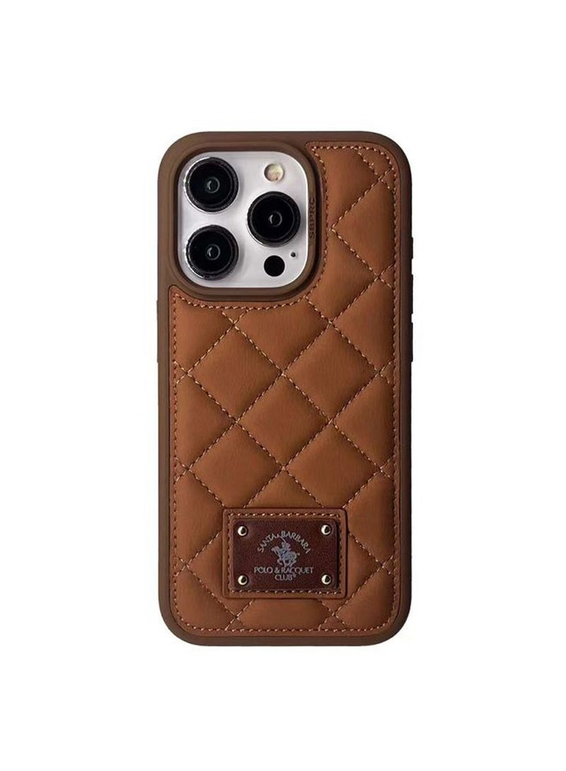 Santa Barbara Polo  Racquet Club Ogden Series Protective Soft Stand Phone Case with Fabric Stitching Compatible with iPhone 15 Pro - Brown - Image 1