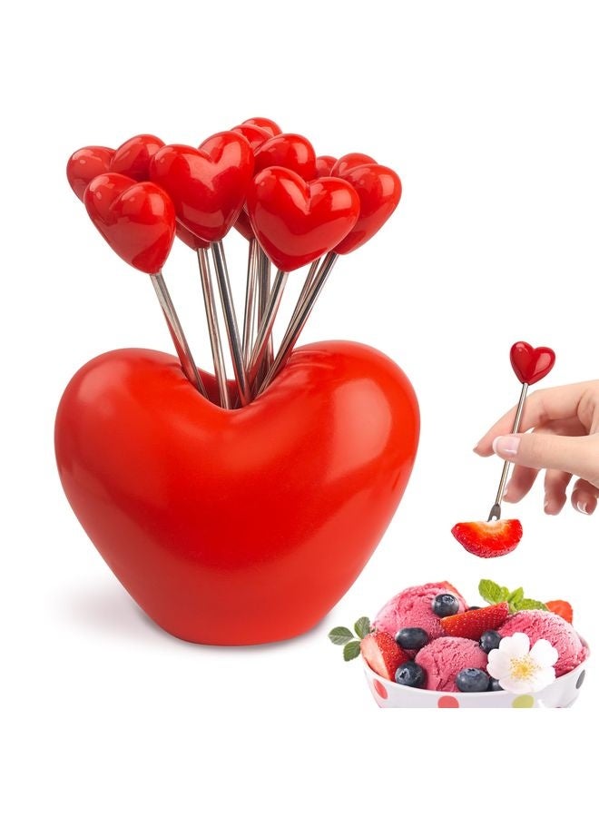 هومستر مجموعة من 10 شوكات الفواكه الفولاذ المقاوم للصدأ و 1 حامل الحب ، شوكات الفواكه شوكات الحلوى شوكات السلطة شوكات الاختيارات الغذائية - Image 2
