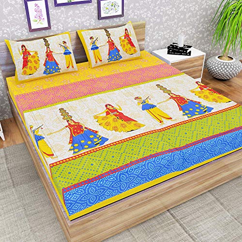 UNIBLISS Cotton Comfort 151 TC Rajasthani Jaipuri Traditional Floral Double Bedsheet with 2 Pillow Covers (King Size, Multicolour) - Image 1