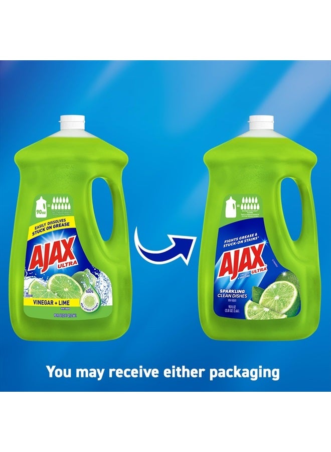 Ajax Ultra Liquid Dish Soap Vinegar and Lime Scent, Sparkling Clean Dishes, 90 oz Bottle - Image 2