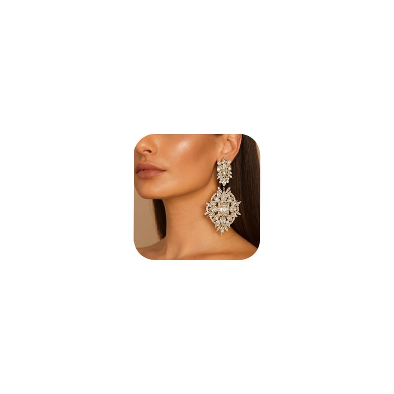 XSBODY Gold Clip On Earrings Dangling For Women Large Rhinestone Statement Chandelier Earrings Non Pierced For Women Prom Earring Trendy Jewelry Accessories - Image 1