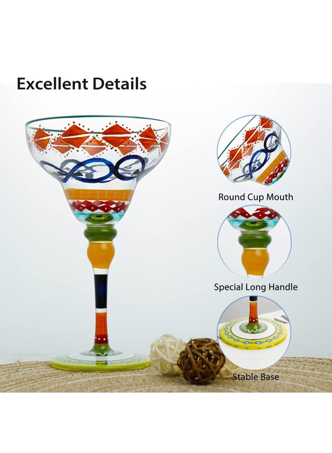 Hand Painted Margarita Glass, Moroccan Collection - Hand Painted Glassware by Artists - Unique and Decorative Margarita Glasses, Kitchen Table Décor(Geometric) - Image 3