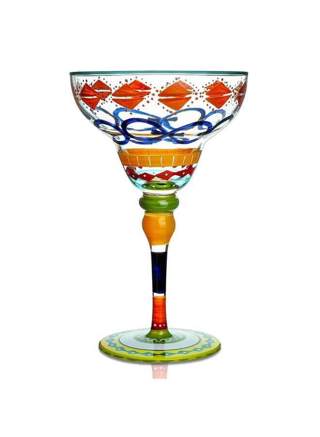 Hand Painted Margarita Glass, Moroccan Collection - Hand Painted Glassware by Artists - Unique and Decorative Margarita Glasses, Kitchen Table Décor(Geometric) - Image 1
