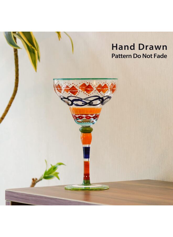 Hand Painted Margarita Glass, Moroccan Collection - Hand Painted Glassware by Artists - Unique and Decorative Margarita Glasses, Kitchen Table Décor(Geometric) - Image 2