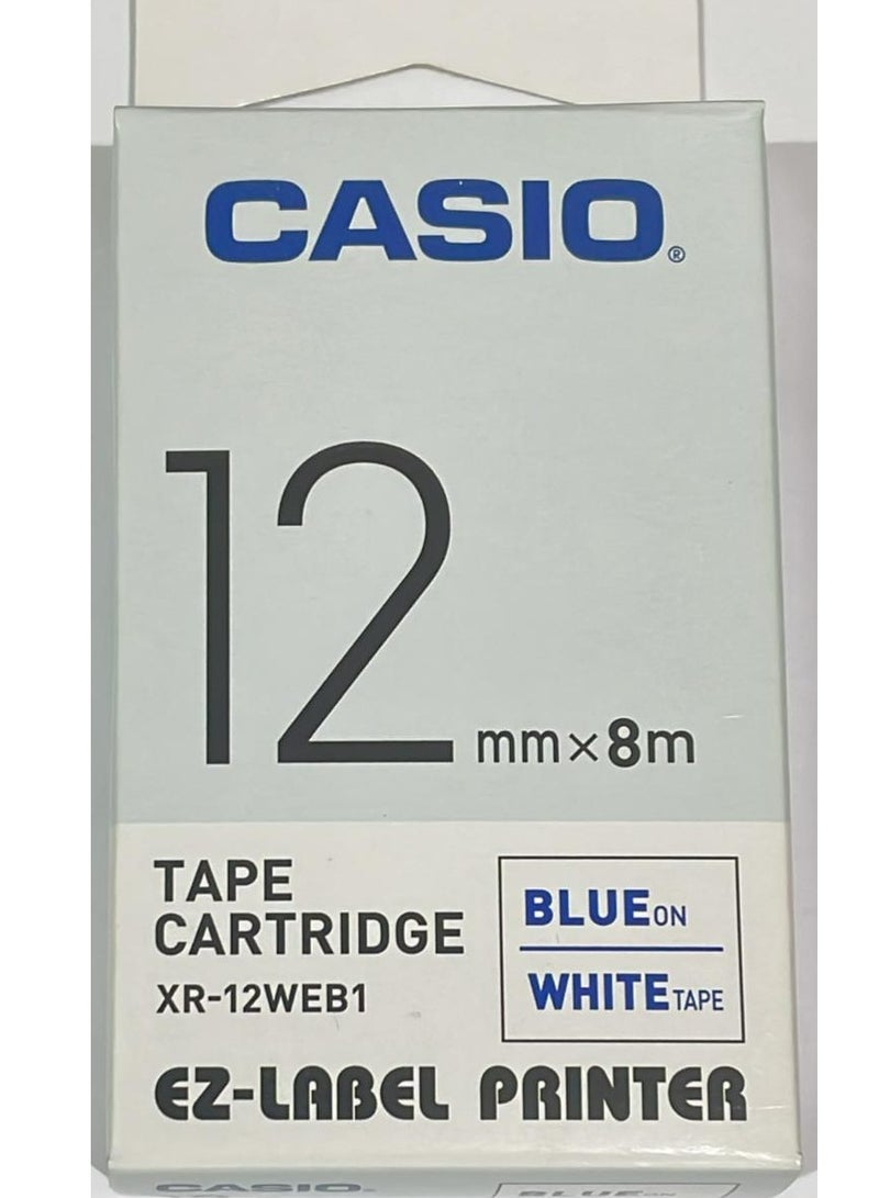 Casio tape cartridge blue on white tape XR-12WEB1