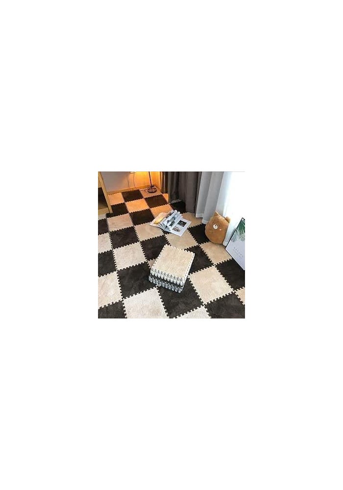 Jorunb 12pc Plush Interlocking EVA Foam Play Mat - Washable and Fluffy Kids Carpet Squares (30x30cm, Black03) - Image 1