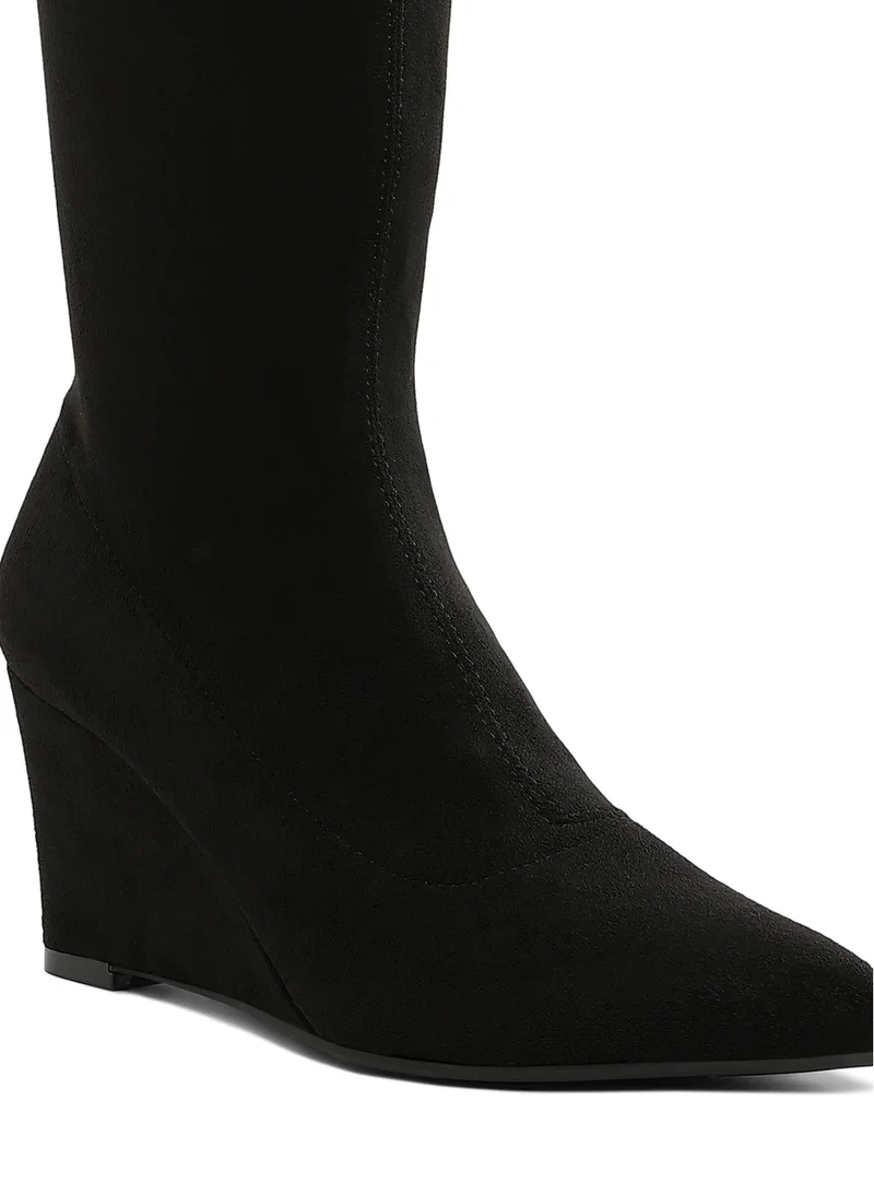 London Rag Microfiber Wedge Heel Boots in Black