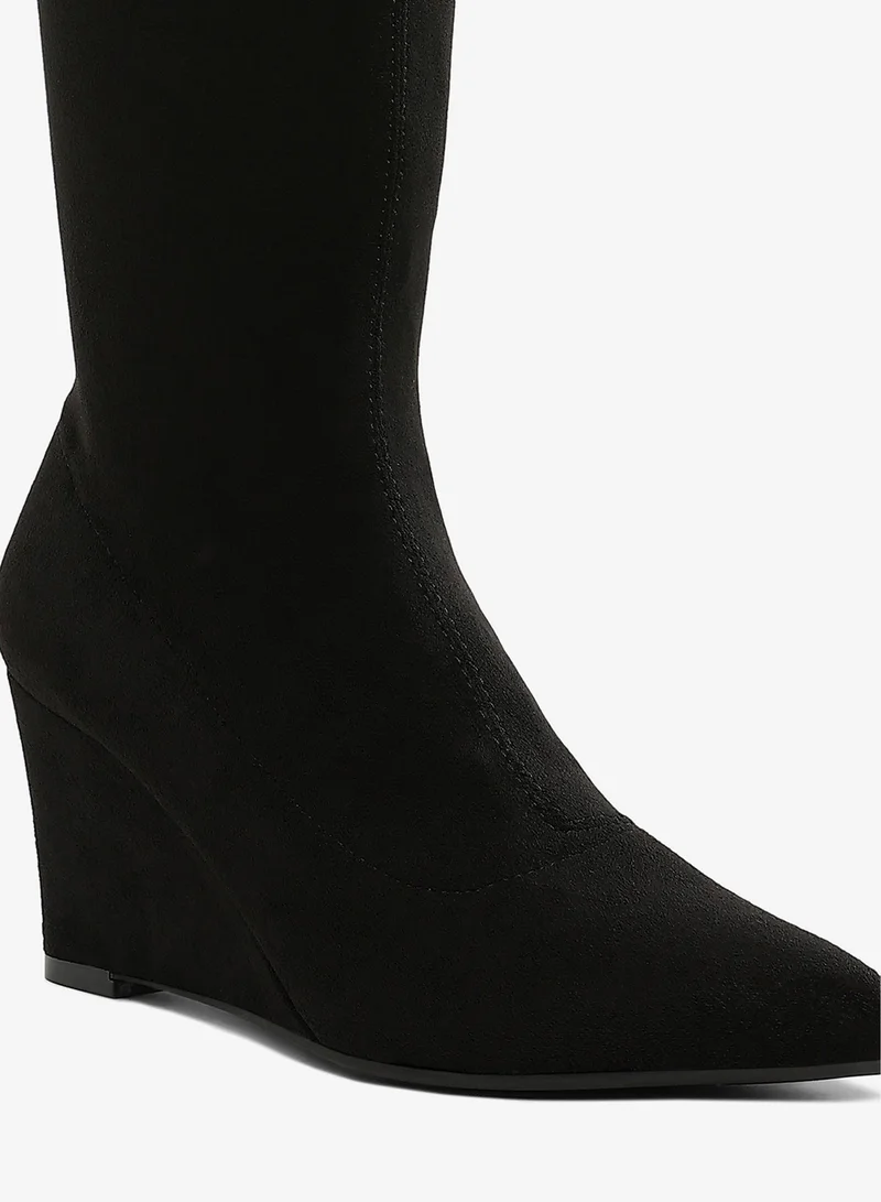 London Rag Microfiber Wedge Heel Boots in Black