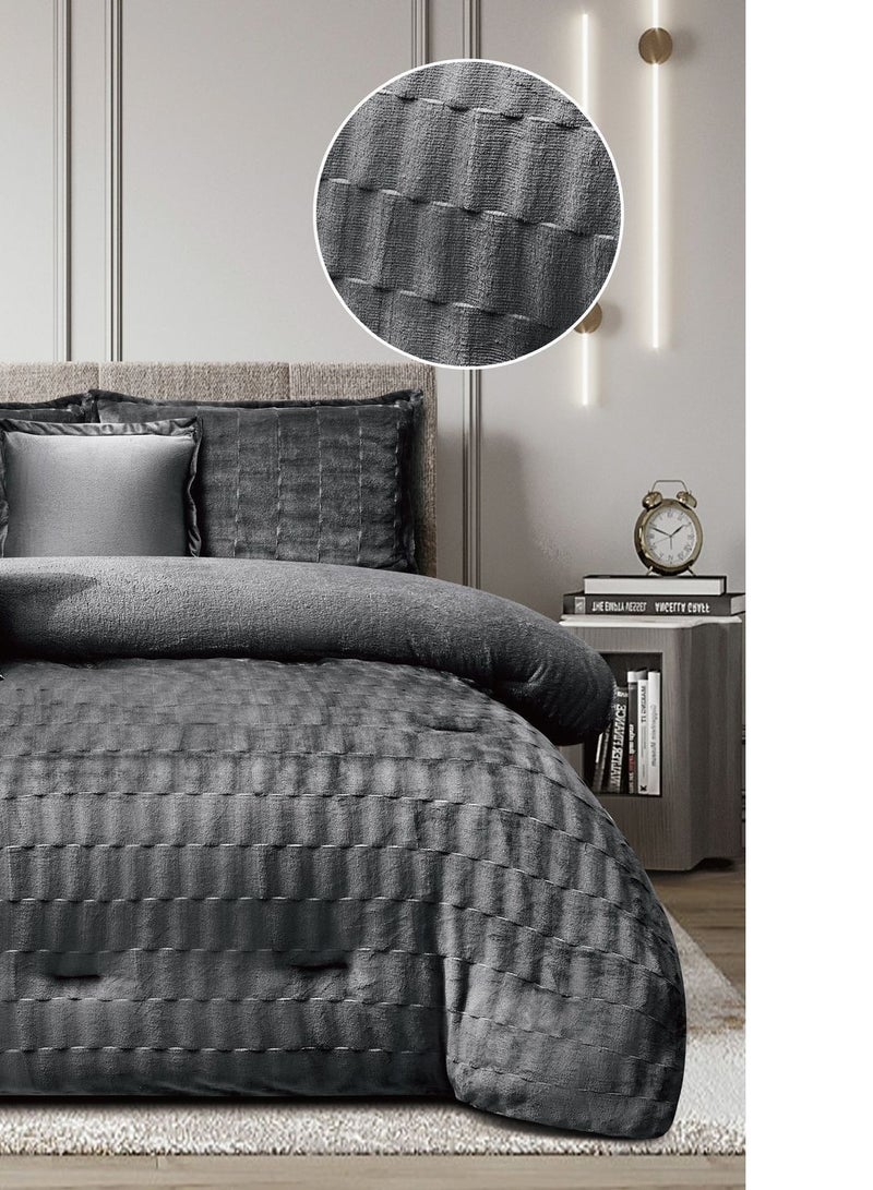 مينج لي مفرش ملكي 6 قطع نفرين شتوي وجهين وجه مخمل وجه فرو مقاس كينج 230x250 سم - Image 2