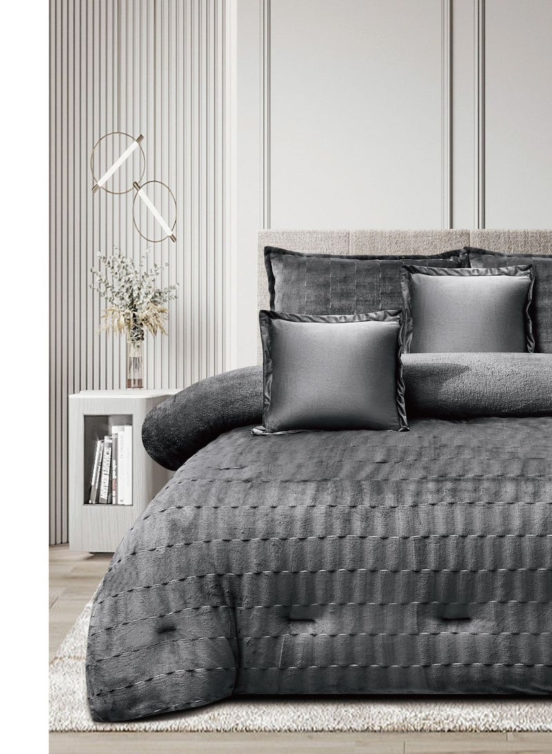 مينج لي مفرش ملكي 6 قطع نفرين شتوي وجهين وجه مخمل وجه فرو مقاس كينج 230x250 سم - Image 4