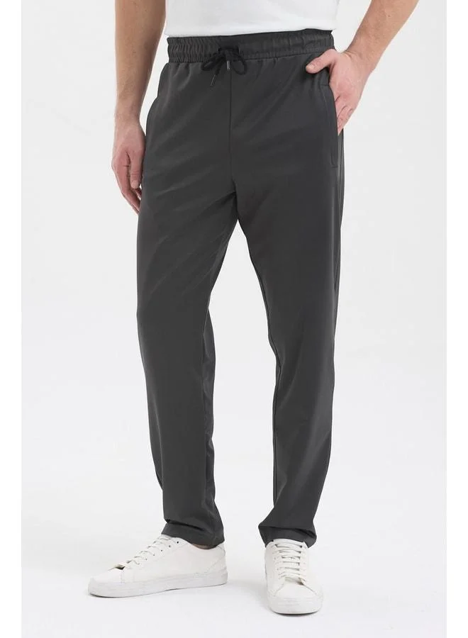 Mmetalic Men's Anthracite Zip Pocket Elastic Waist Dive Fabric Straight Leg Comfortable Cotton Jogger Sweatpants.