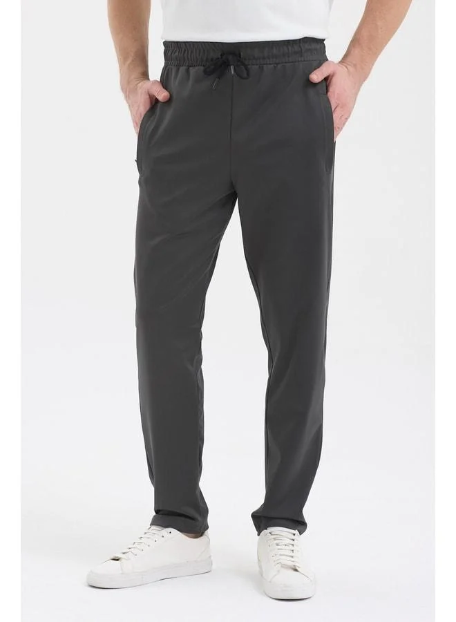 Mmetalic Men's Anthracite Zip Pocket Elastic Waist Dive Fabric Straight Leg Comfortable Cotton Jogger Sweatpants.