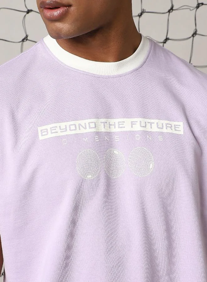 Hubberholme Men's Lilac 100% Cotton Printed Regular Fit T-Shirt