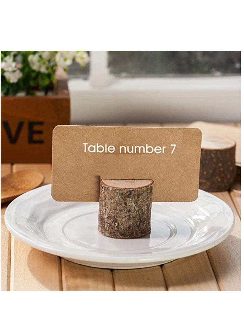 KASTWAVE - Wood Place Card Holders, 10 Pcs Premium Rustic Table Number Holders and 10 Pcs Kraft Table Place Cards, Wood Photo Holders, Ideal for Wedding Party Table Name and More - Image 1