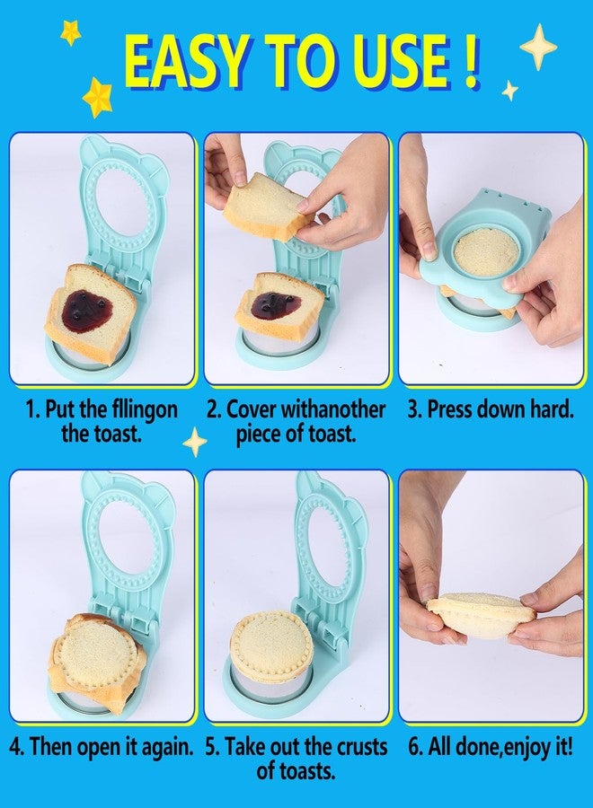 GZLT Sandwich Cutter and Sealer, Stainless Steel Uncrustable Sandwich Maker with Crimper，Round Circle Shape for Peanut Butter Jelly, Pancake, Cookie，Crustless Bread Sealer for Kids Lunchboxes (Light Blue) - Image 5