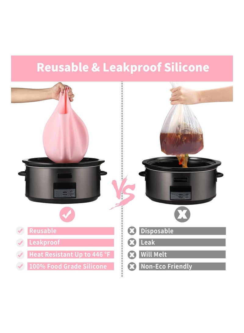 الأزرق جي دبليو 2 Pack Silicone Slow Cooker Liners, Reusable Liners Leakproof Bags Oval Pot Fit 6-8 Quarts Crockpot Easy Clean for or Round - Image 5