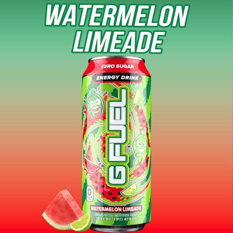 G Fuel Energy Drink, Watermelon, Sugar Free Beverage with 300mg Caffeine, Daily Energy Boost with Focus Amino, Vitamin + Antioxidants, 16 oz Cans (Watermelon Limeade, 12-Pack) - Image 2
