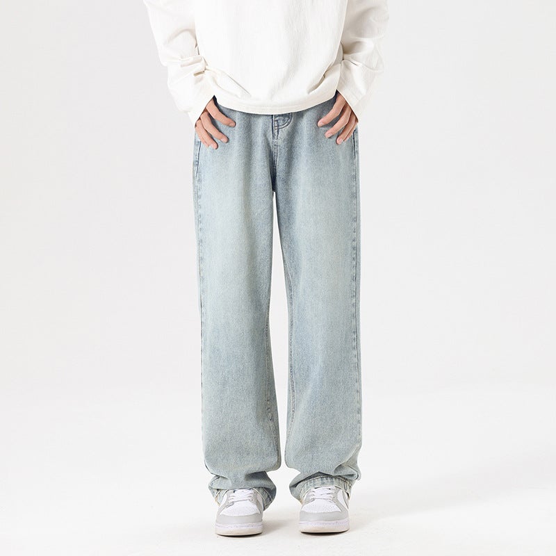 2024 Popular American Straight Draping Jeans New Denim Trousers Casual Fashion Loose Men And Women Same Style - Image 1