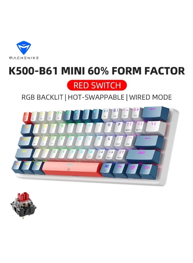 Machenike K500 B61 Wired Mechanical Keyboard 61 Keys Hot Swappable RGB Gaming Keyboard with Red Switches - Image 1