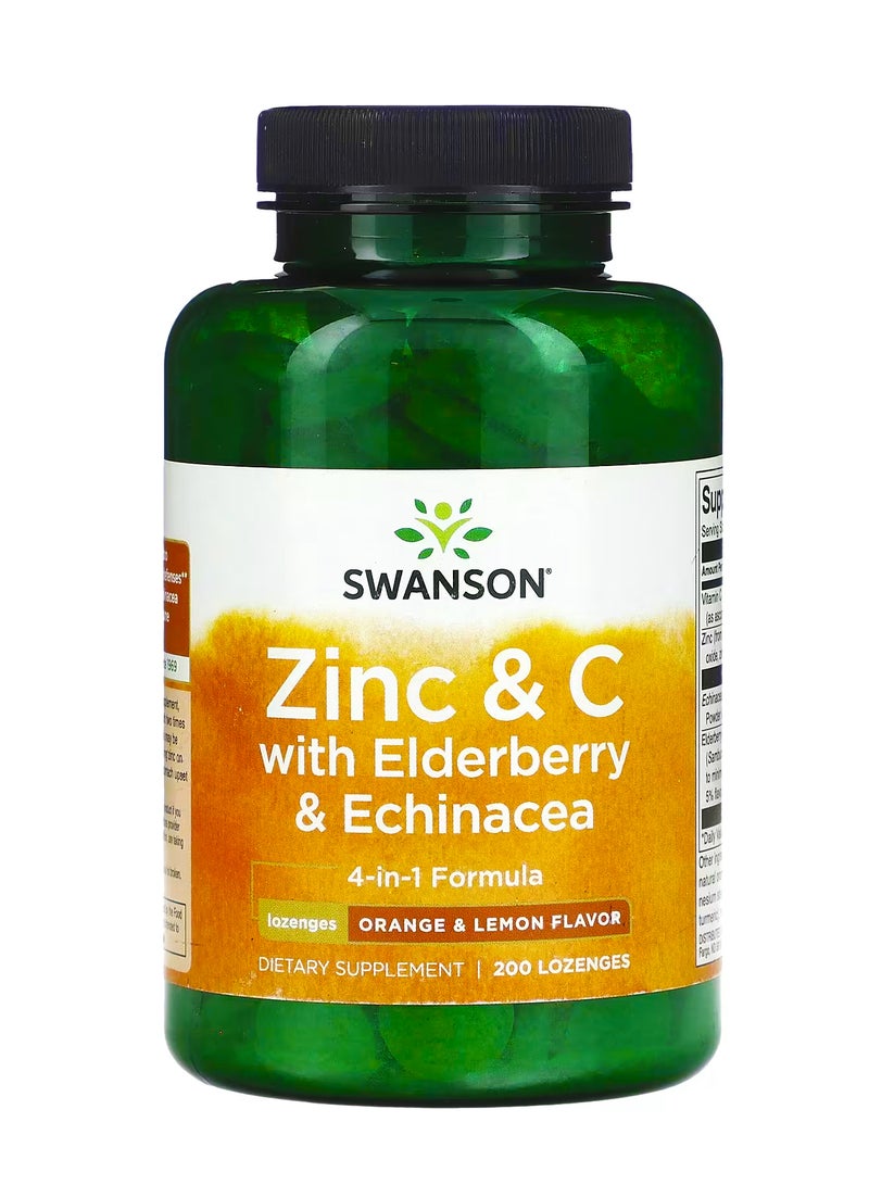 سوانسون زنك وجيم مع توت الخمان والقنفذية  برتقال وليمون  200 قرص استحلاب