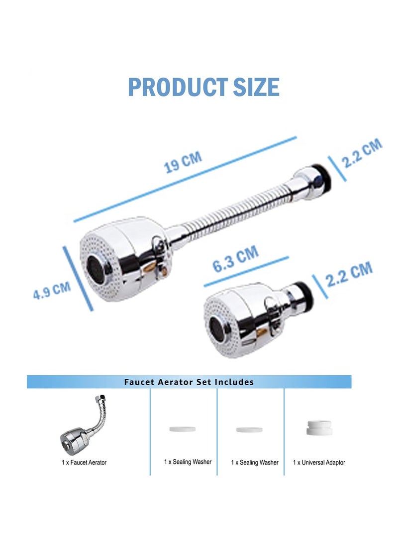 Styxon 360 Rotatable Sink Faucet Sprayer Tap Extender AntiSplash Nozzle Head Hose Universal Connector 2 Mode Silver - Image 3