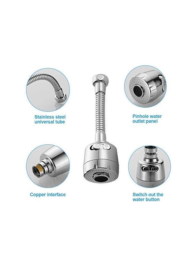 Styxon 360 Rotatable Sink Faucet Sprayer Tap Extender AntiSplash Nozzle Head Hose Universal Connector 2 Mode Silver - Image 4