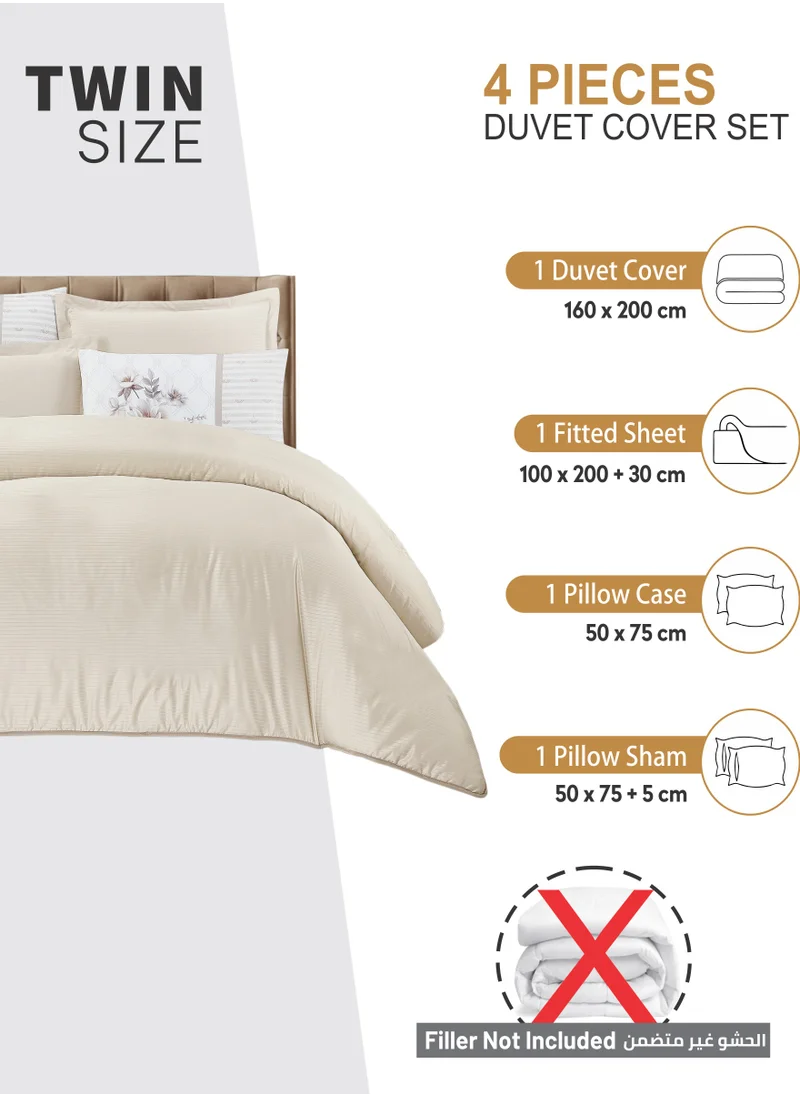 دوناتيلا Duvet Set 4-Pcs Single Size Striped Microfiber Bed Set  With 1 Duvet Cover(160 x 220 CM) 1 Fitted Sheet 1 PillowSham And 1 Pillowcases(Without Filler),Linen
